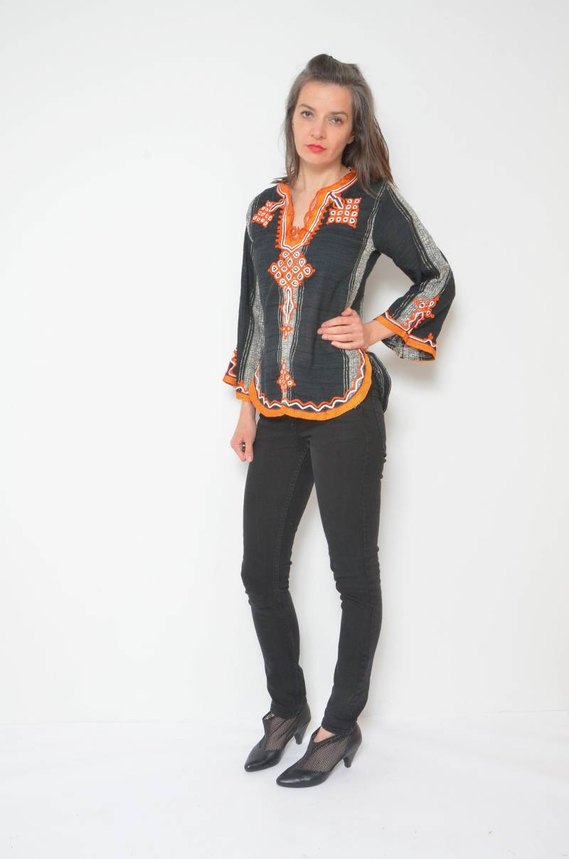 90Er Jahre Folklore Tunika Bluse Vintage Top, Bunt, Gr. S von MikseStudio