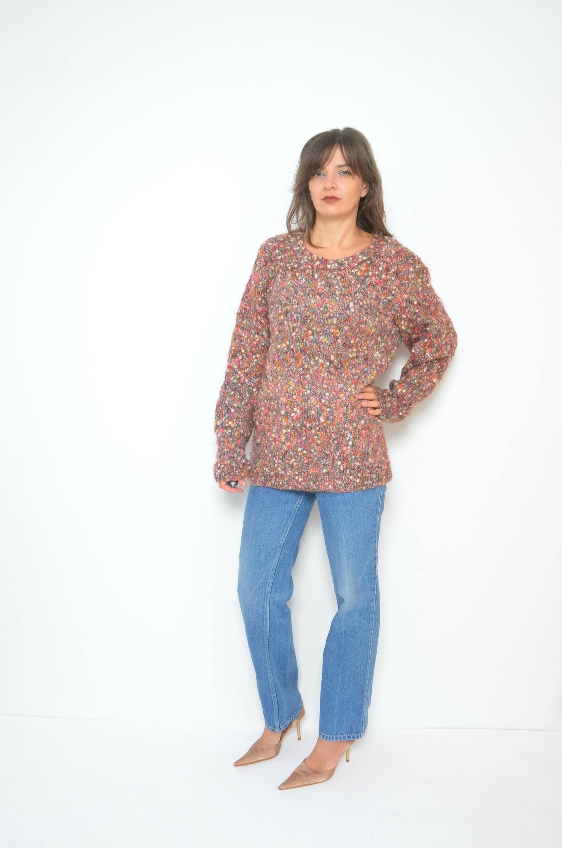 90Er Jahre Fuzzy Wool Blend Sweater Vintage Grobstrick-Pullover | M/L von MikseStudio