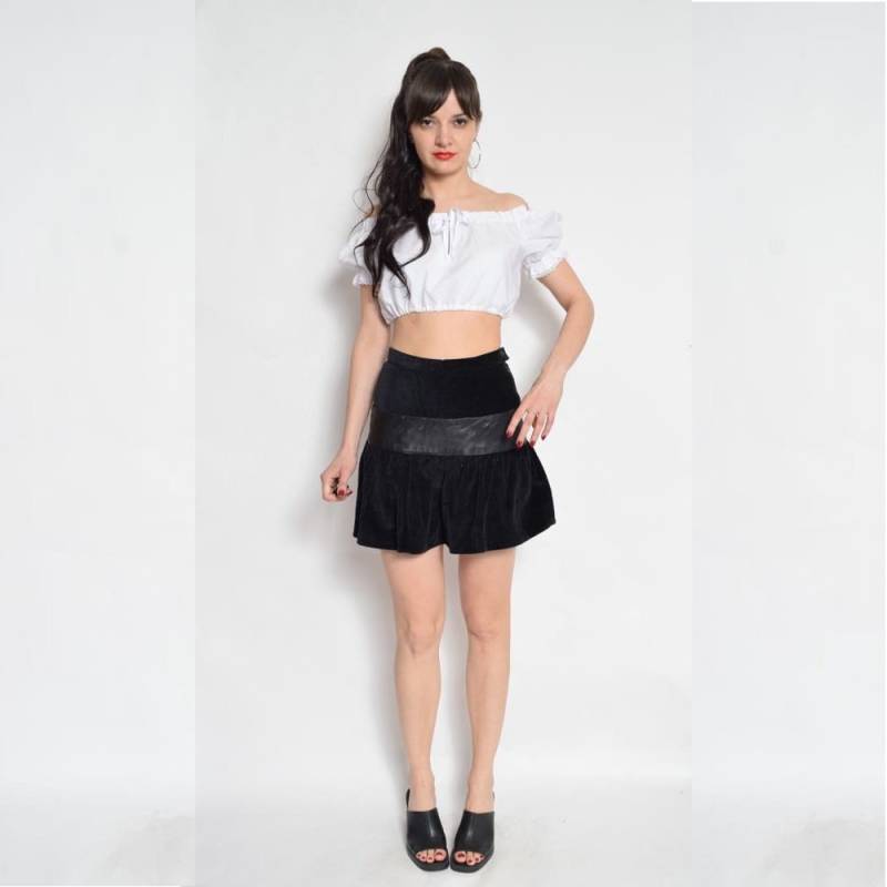 90Er Jahre Schwarzer Cord Minirock Hoch Taillierter, Puffiger Rock - Extra Small von MikseStudio