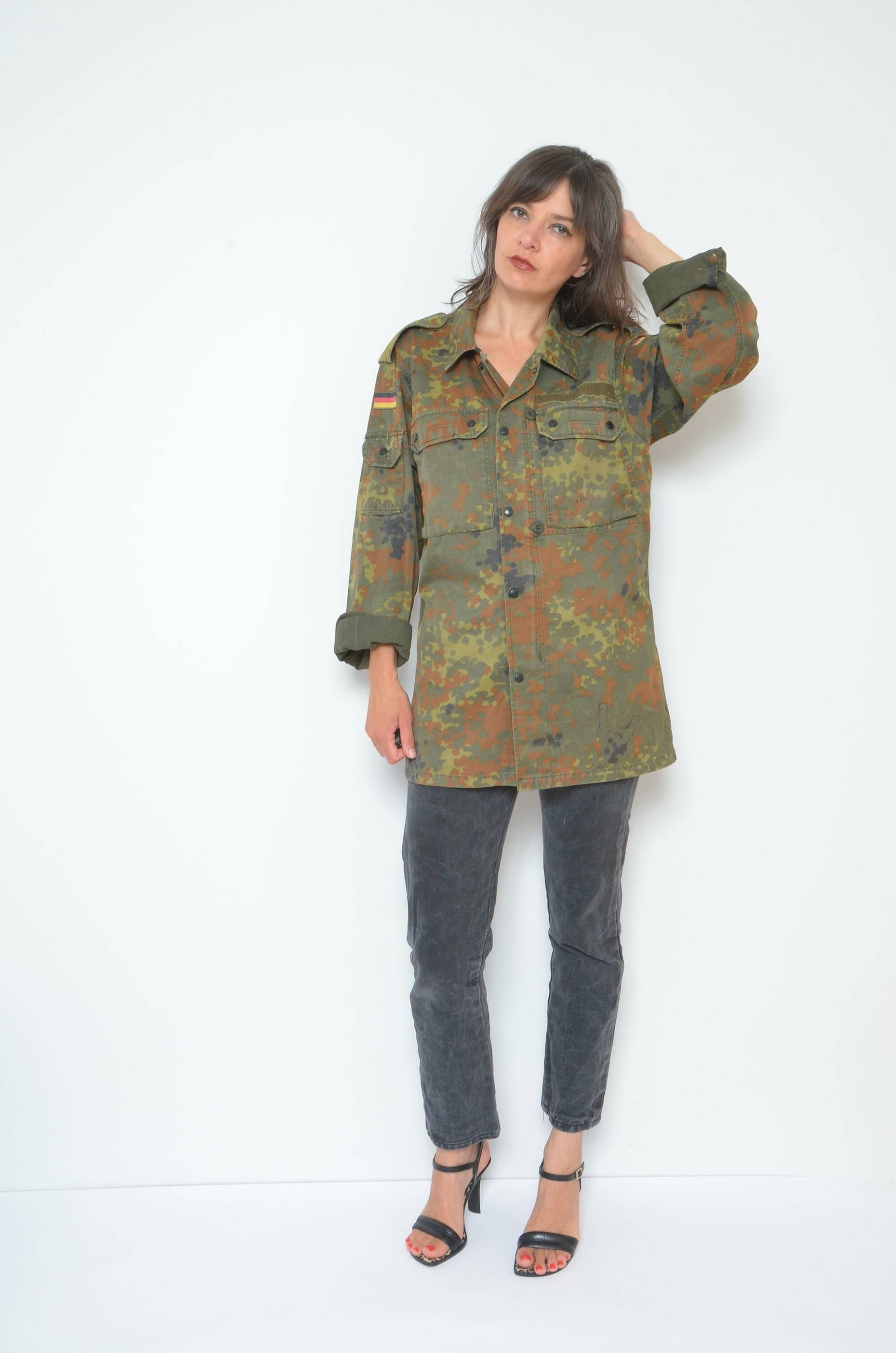 90Er Jahre Vintage Camouflage Jacke/Druckknopf Shirt - Größe Medium von MikseStudio