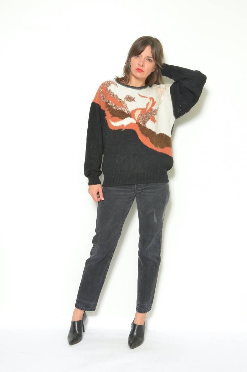 90S Angora Mix Pullover Vintage Pullover Mit Abstraktem Blumenmuster, Xl/Xxl von MikseStudio