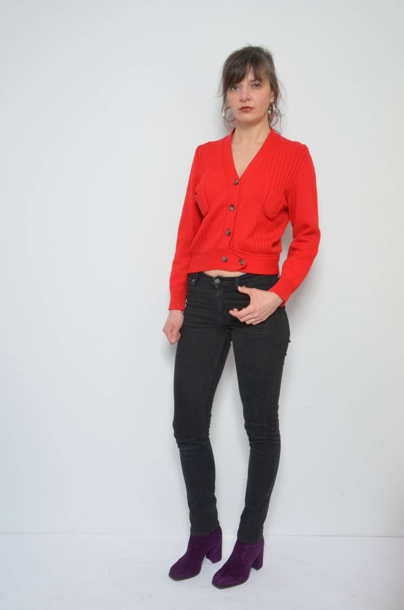 Cropped Wollpullover/Vintage 80Er Jahre Gerippte Kurze Strickjacke - Größe Medium von MikseStudio