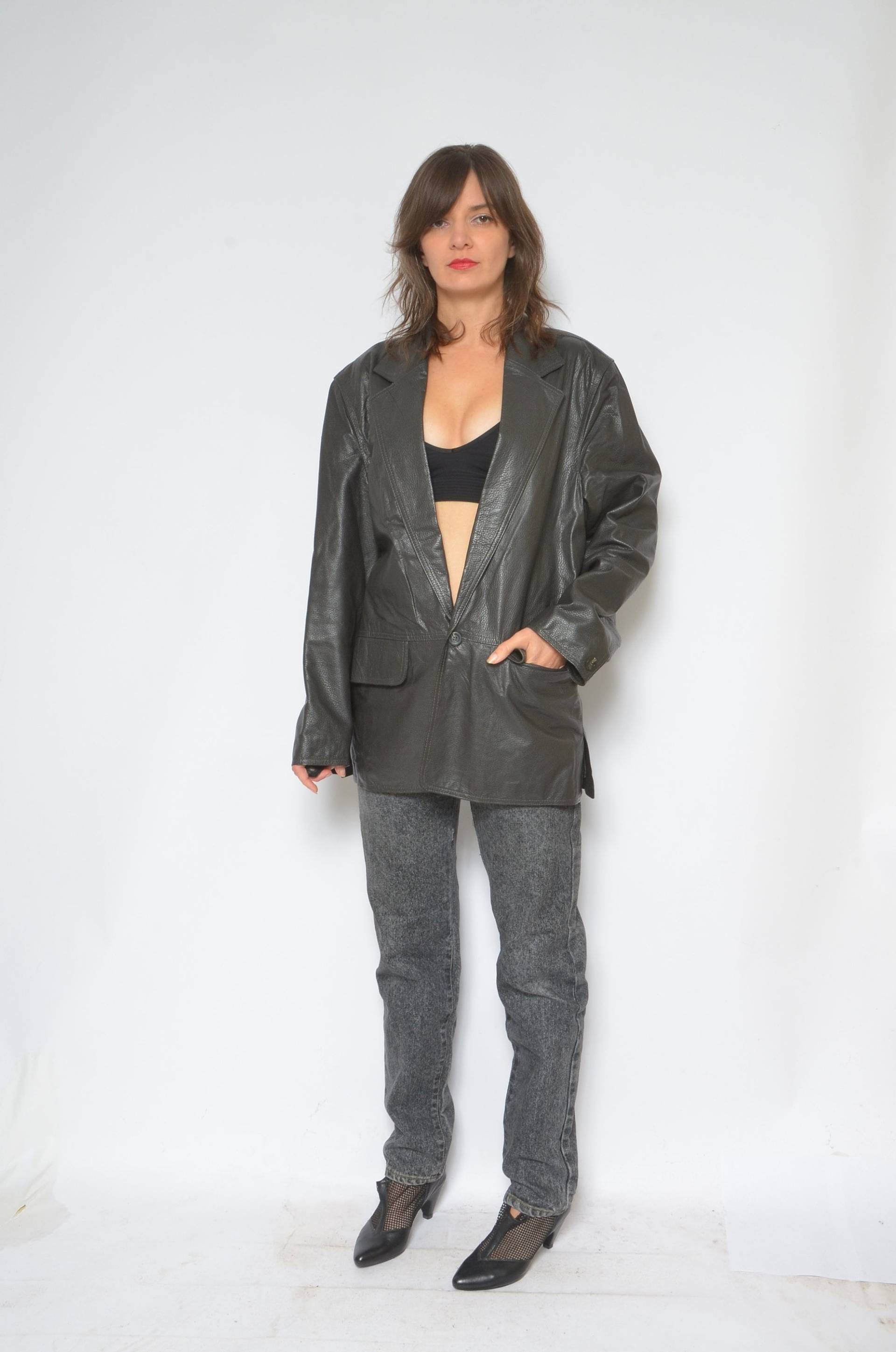 Echtleder Button Blazer/Vintage 80Er Jahre Taschenjacke - Größe Medium von MikseStudio