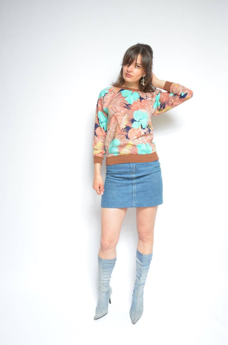 Floral Print Bluse/Vintage 80Er Jahre Blume Langärmelige Bunte Sommer Top - Größe Klein von MikseStudio