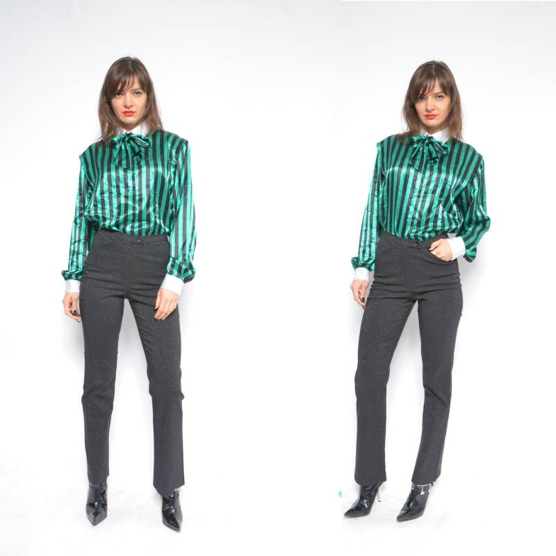 Funkelnde Hose/Vintage 90Er High Waist Glänzende Mit Geradem Bein - Größe Extra Small von MikseStudio
