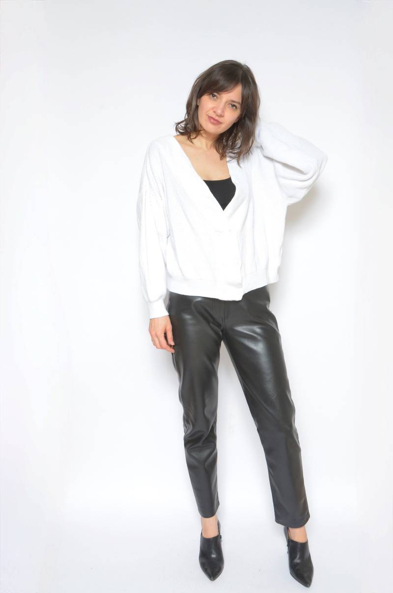 Gerippter Cardigan Mit Knöpfen/Vintage 80Er-Jahre-Kurzpullover Aus Übergroßer Baumwolle - Größe Small/Medium von MikseStudio