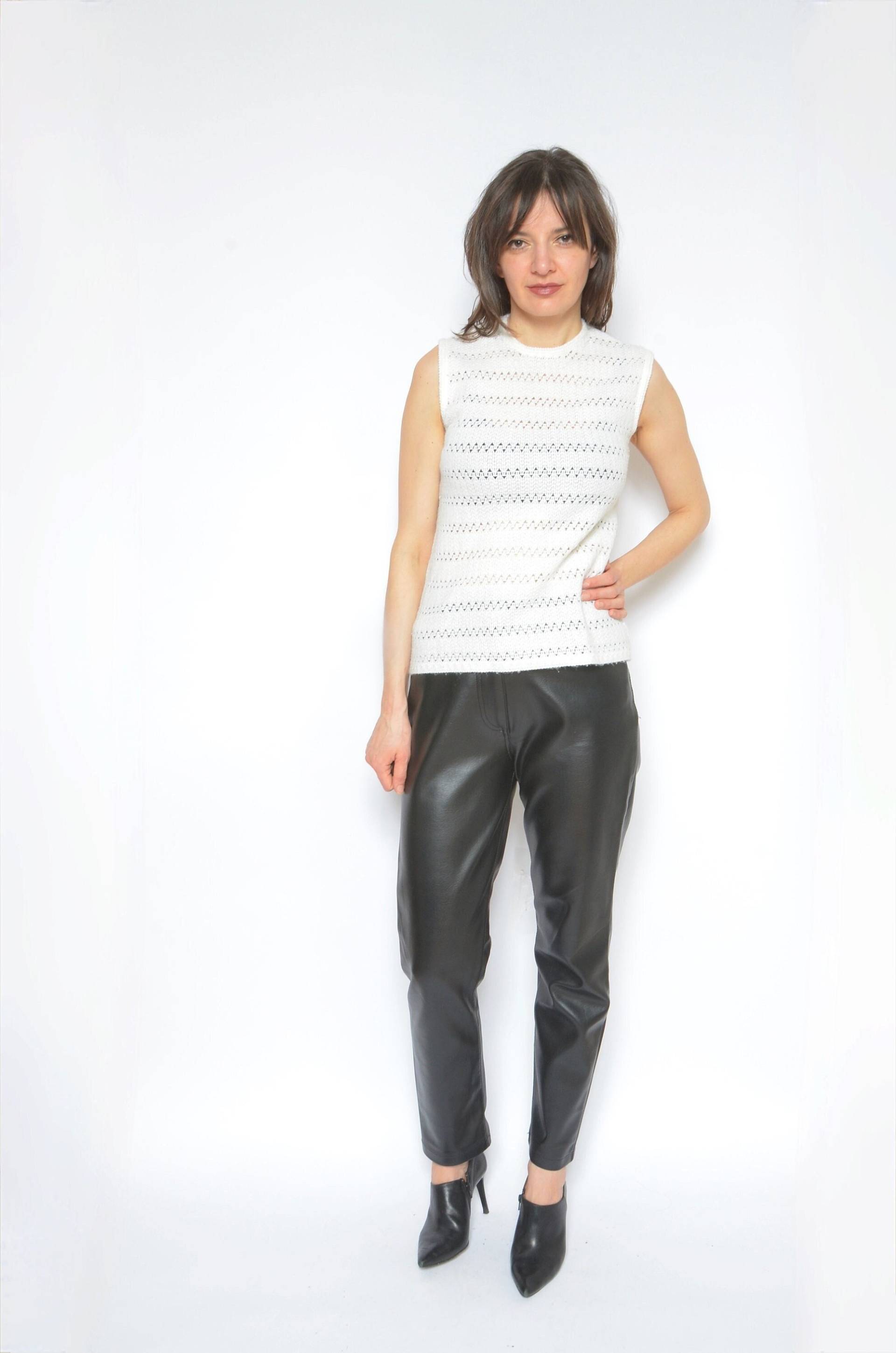 Gestrickte Ärmellose Bluse/Vintage 80Er Jahre Mid Sheer Weißes Top - Größe Small von MikseStudio