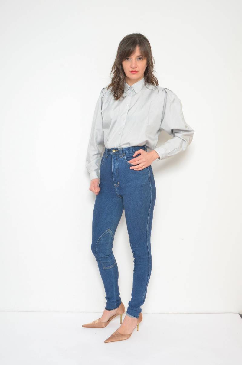 Große Ärmel Bluse/Vintage 80Er Satinknopf Langarm Oversized Top - Größe Groß von MikseStudio