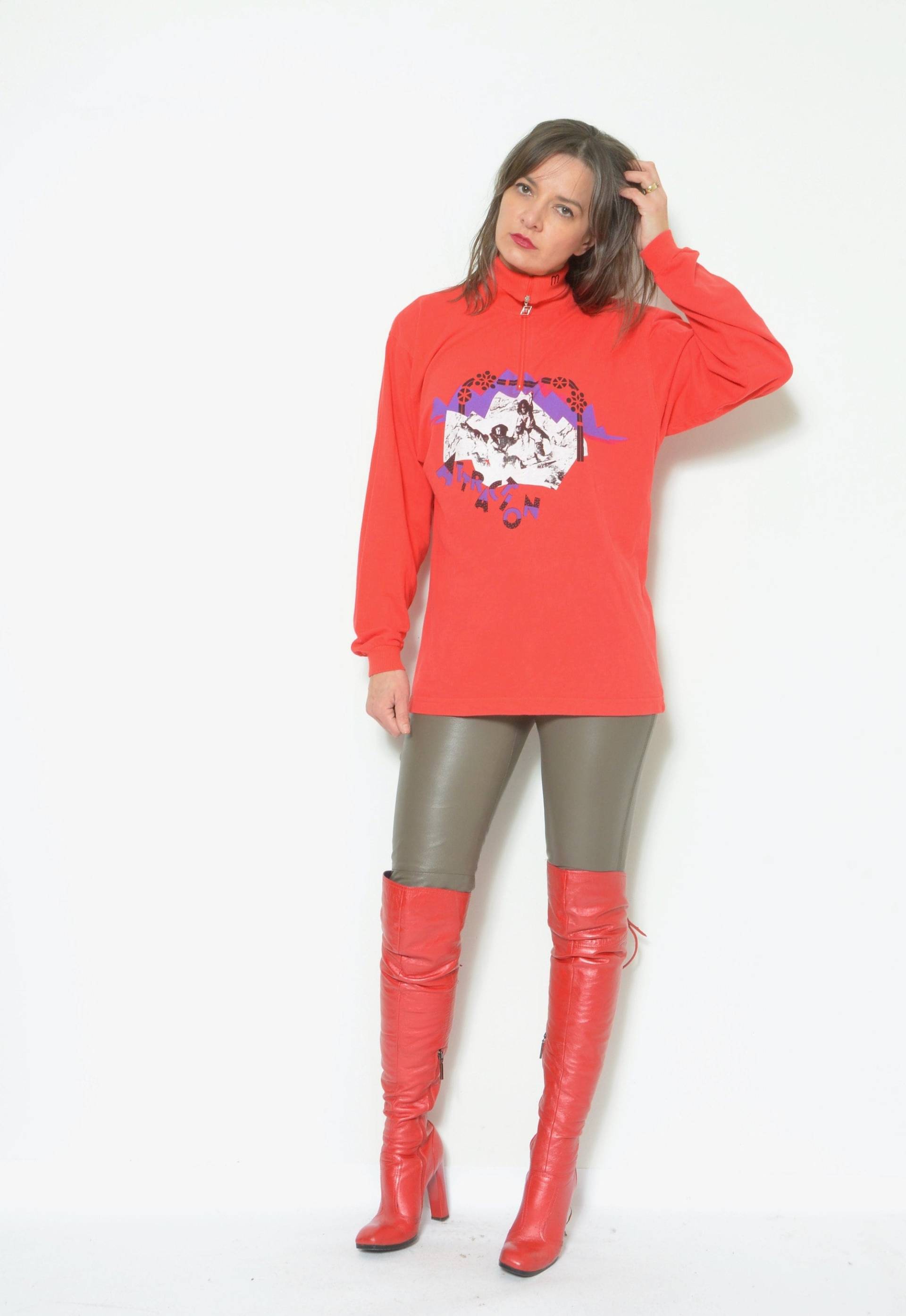 High Neck Sport Pullover/Vintage 80Er Jahre Reißverschluss Rollkragen Langarm Ski Top - Größe L von MikseStudio