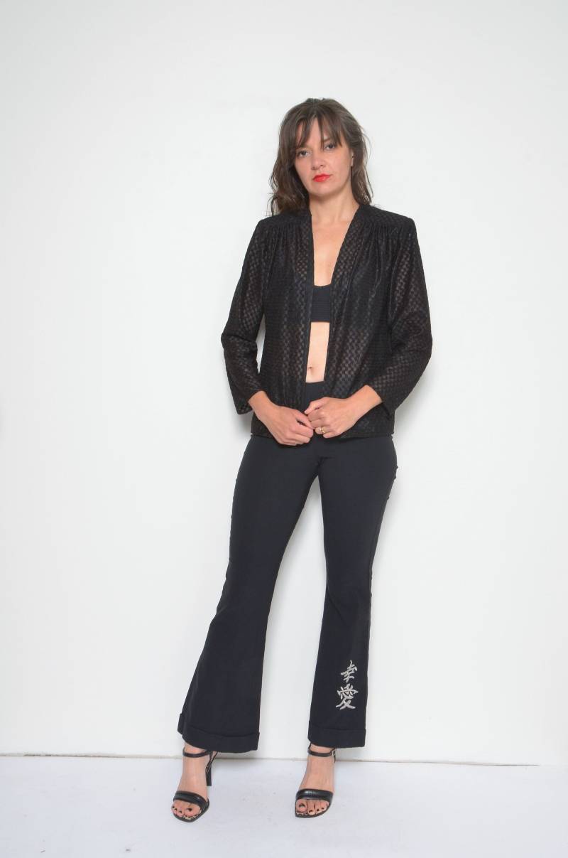 Karierte Transparente Bluse/Vintage 90Er-Jahre-Langarm-Blazer Mit Durchsichtigem Oberteil - Größe Klein von MikseStudio