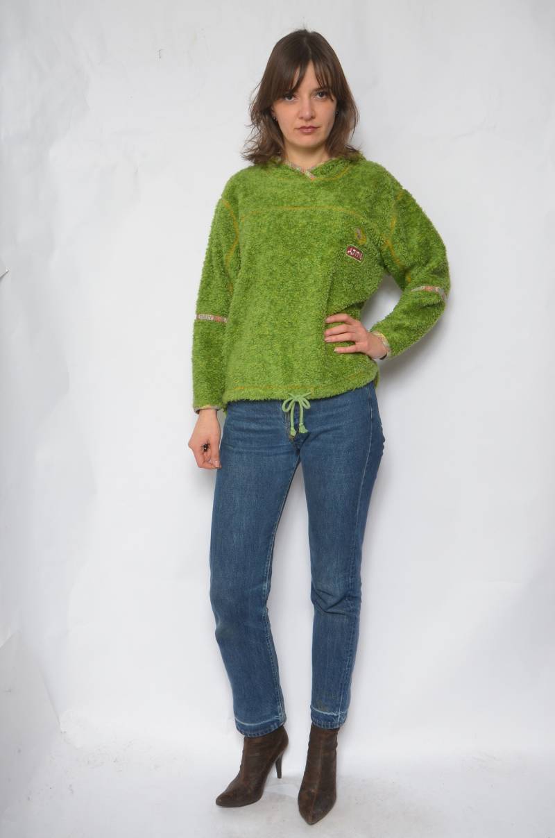 Kunstpelz Hoodie/Vintage 90Er Jahre Rave Kapuzenpullover Sweatshirt - Größe S von MikseStudio