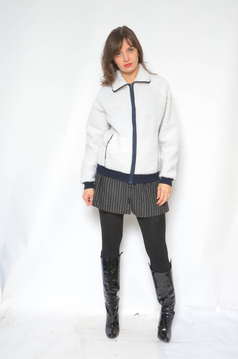 Kunstpelzjacke/Vintage 80Er Jahre Weiß Warm Fuzzy Zipper Pullover - Größe S von MikseStudio