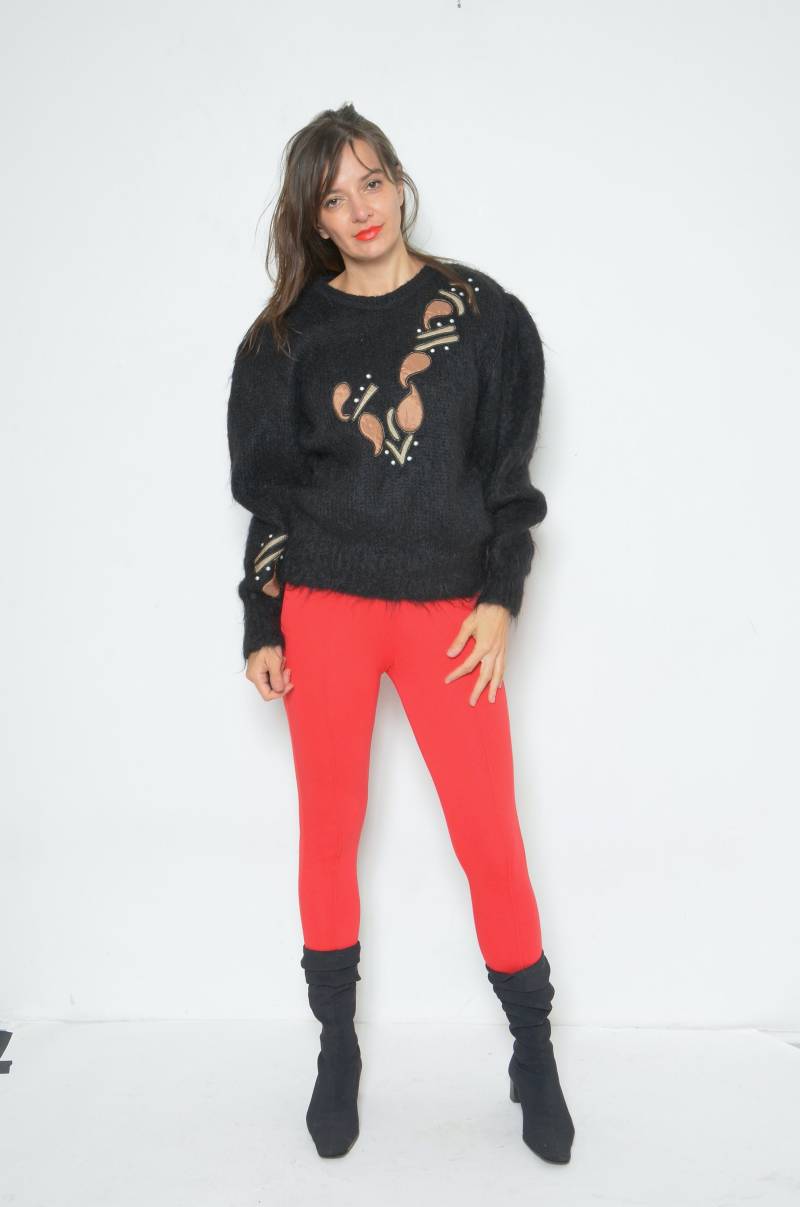 Mohair Pullover/Vintage 80Er Fuzzy Big Sleeve Wollpullover - Größe Medium von MikseStudio