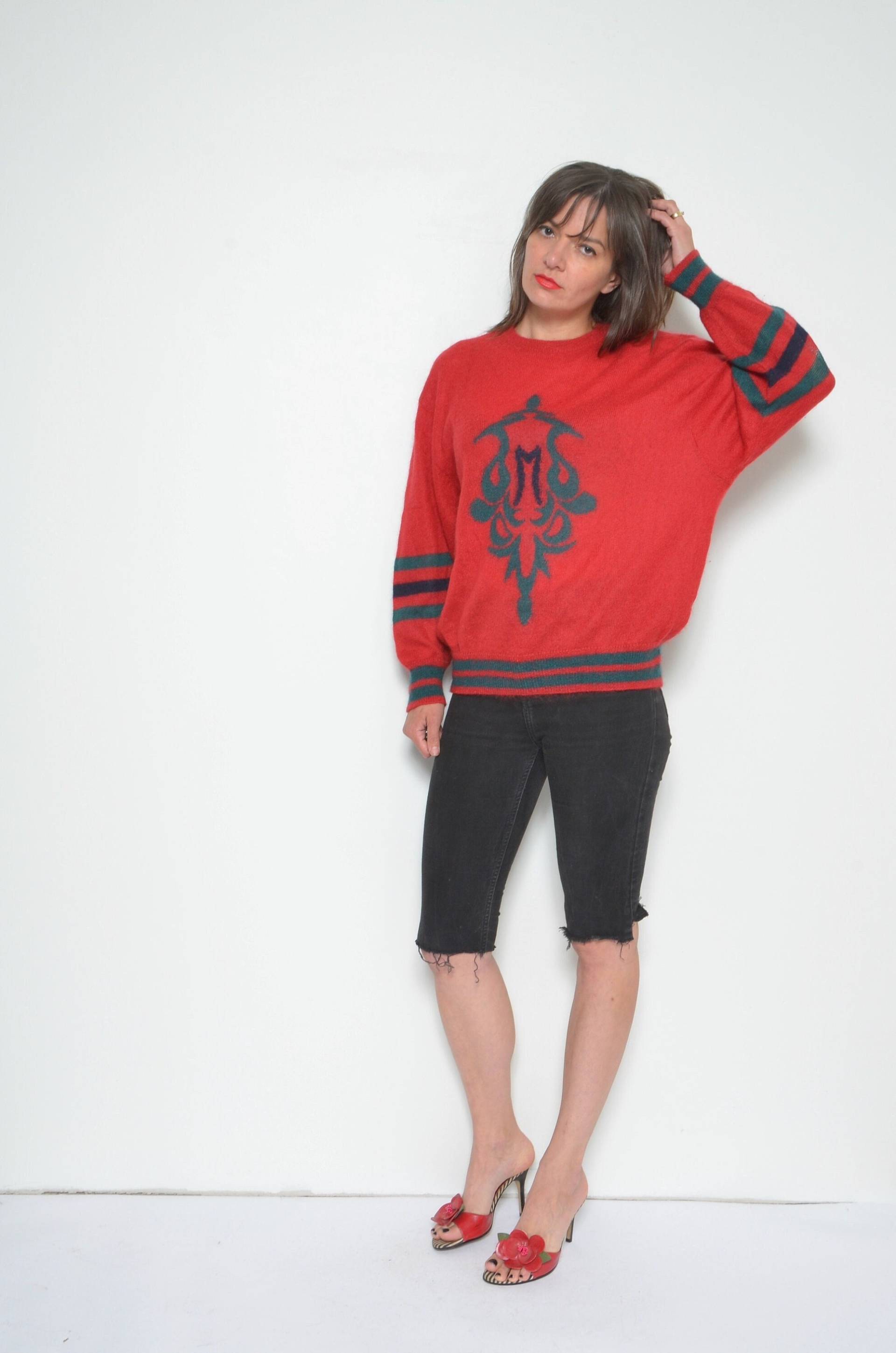 Mohair Pullover/Vintage 90Er Jahre Farbe Clocking Wolle Rundhals Fuzzy - Größe Extra Large von MikseStudio