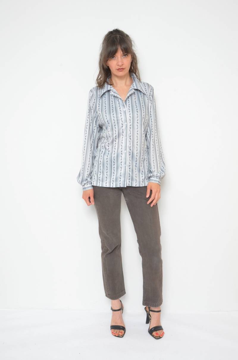 Paisley Knöpfe Bluse/Vintage 80Er Jahre Kragen Gestreifte Langarmbluse - Größe Groß von MikseStudio