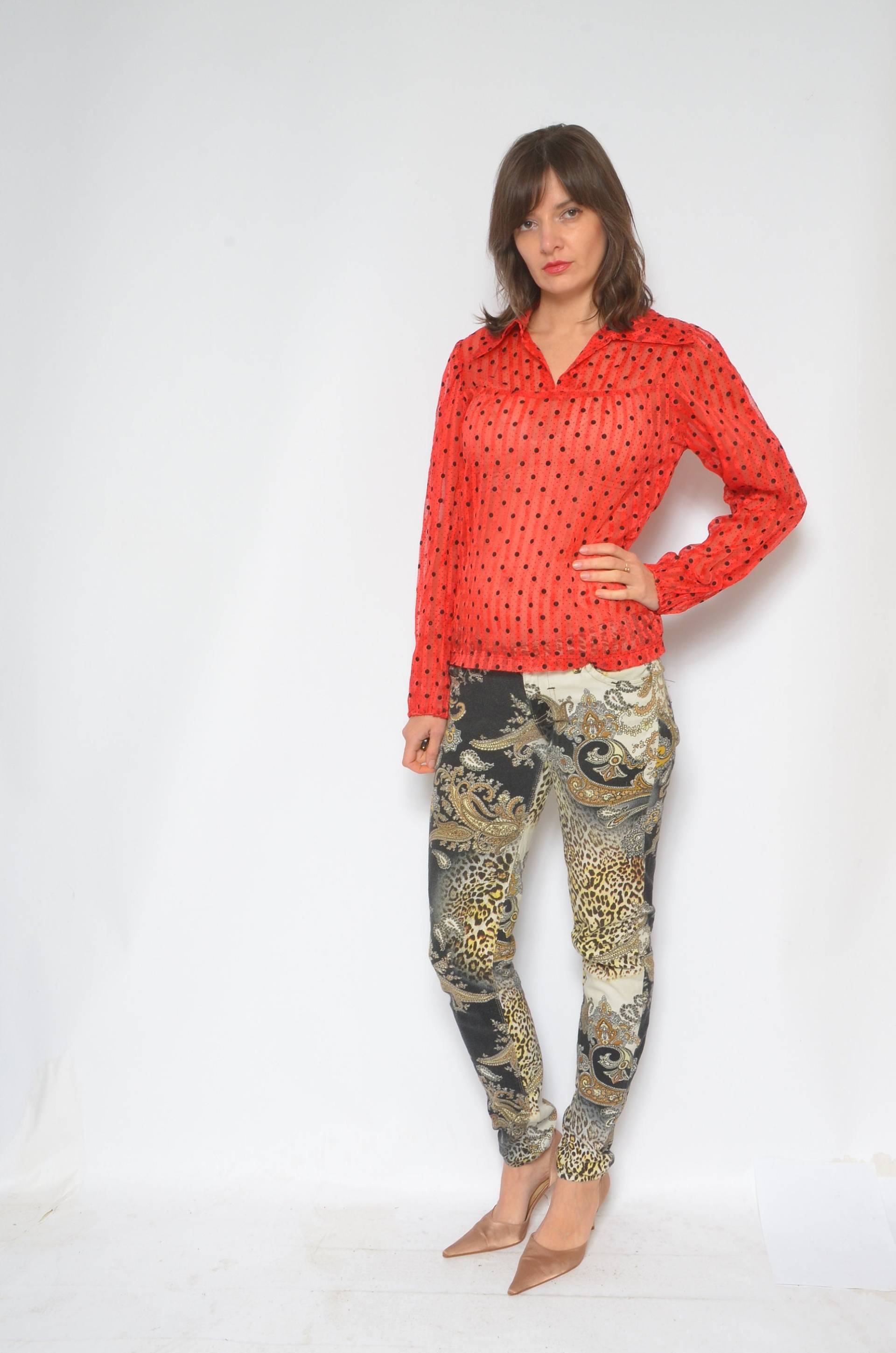 Polka Dot Transparente Bluse/Vintage 80Er Jahre Durchsichtiges Gestreiftes Top/Shirt - Größe Medium von MikseStudio