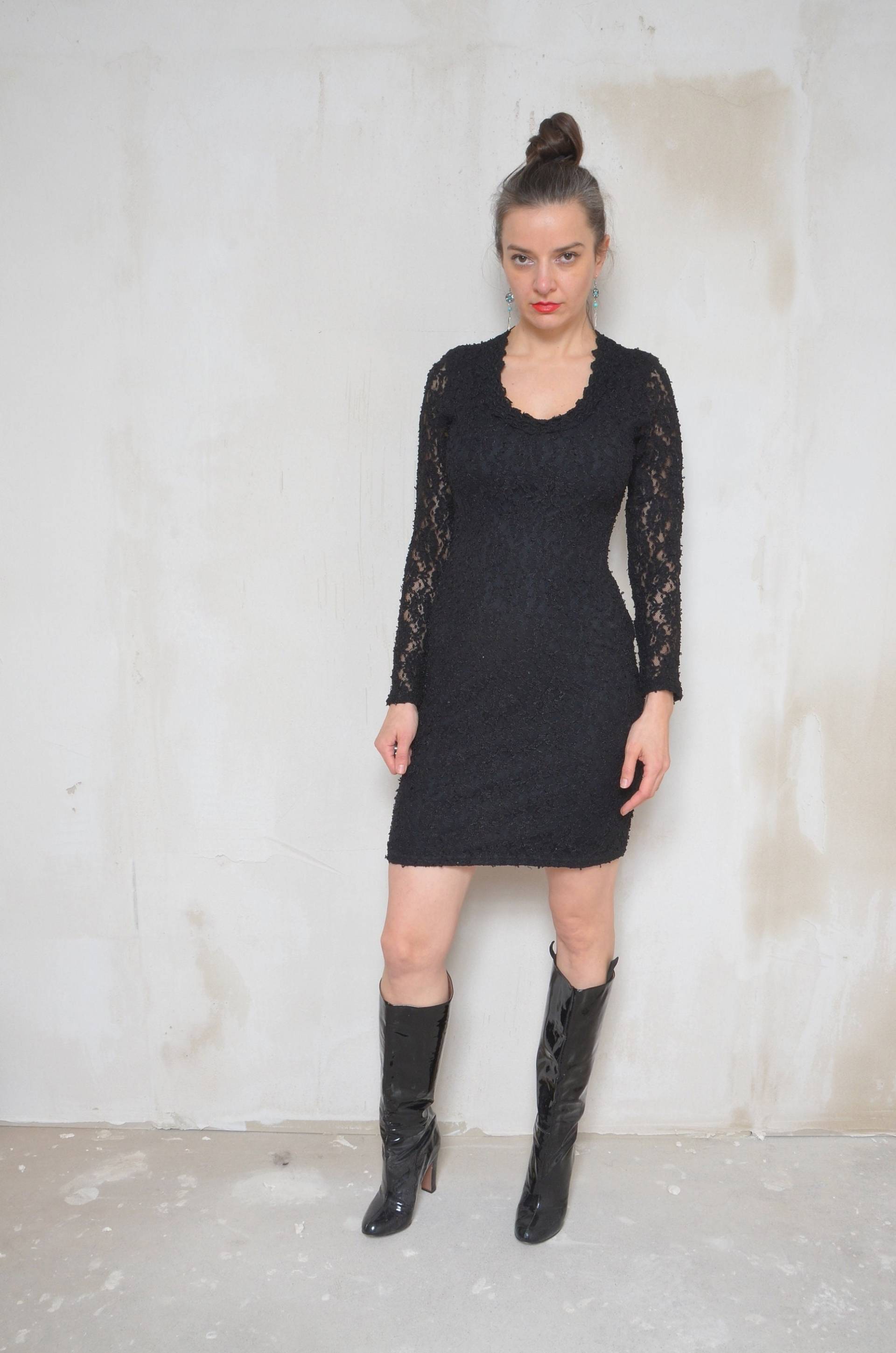 Schiere Ärmel Spitzenkleid/Vintage 90Er Jahre Enganliegendes Kurzes Minikleid - Größe S von MikseStudio