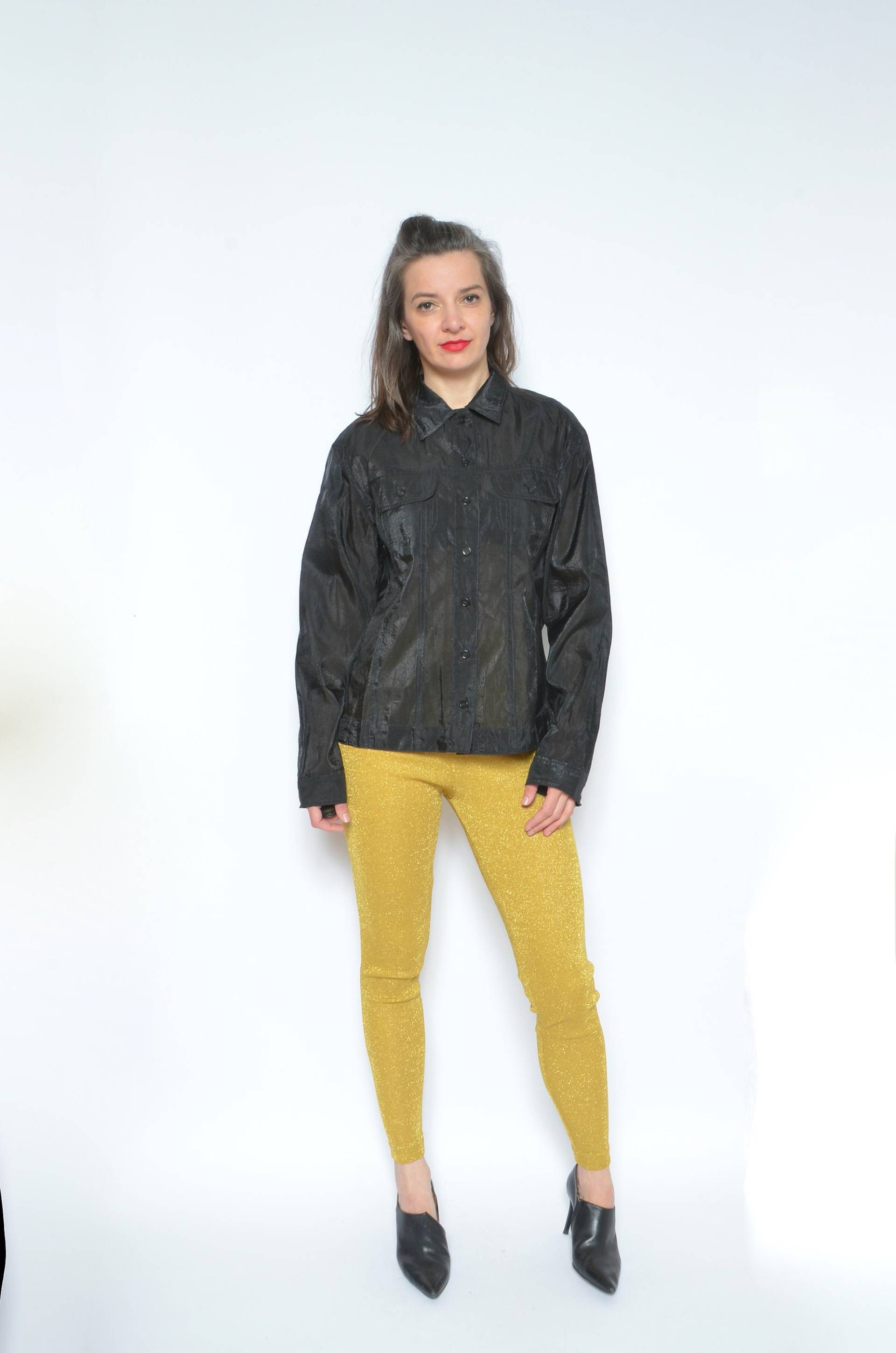 Sheer Mesh Top/Vintage 90Er Jahre Schwarzes See Through Long Sleeve Shirt Buttons Up Oversized - Size Xl von MikseStudio