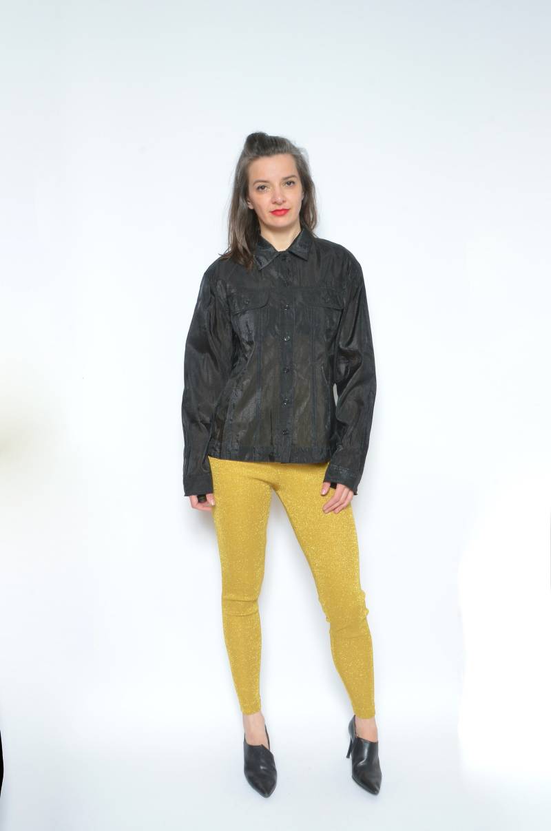 Sheer Mesh Top/Vintage 90Er Jahre Schwarzes See Through Long Sleeve Shirt Buttons Up Oversized - Size Xl von MikseStudio