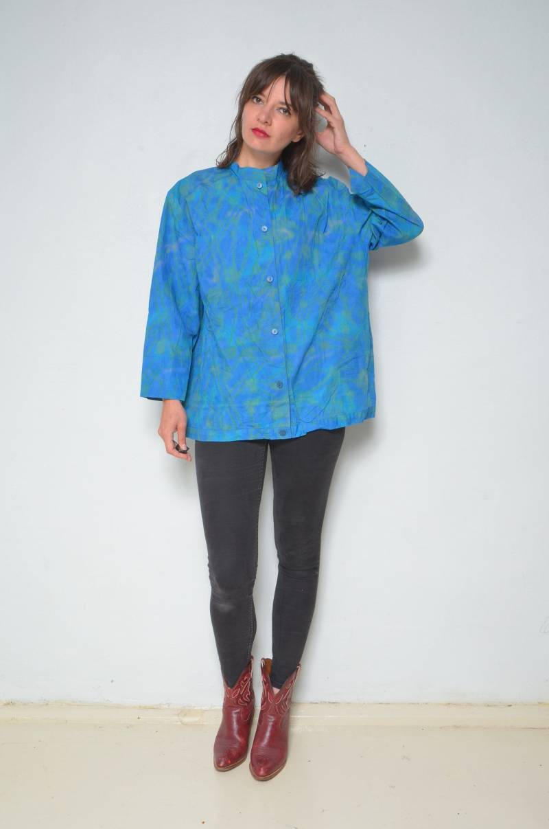 Tie Dye Button Shirt/Vintage 90Er Jahre Abstrakter Print Langarm Oversized Bluse - Größe Xl von MikseStudio