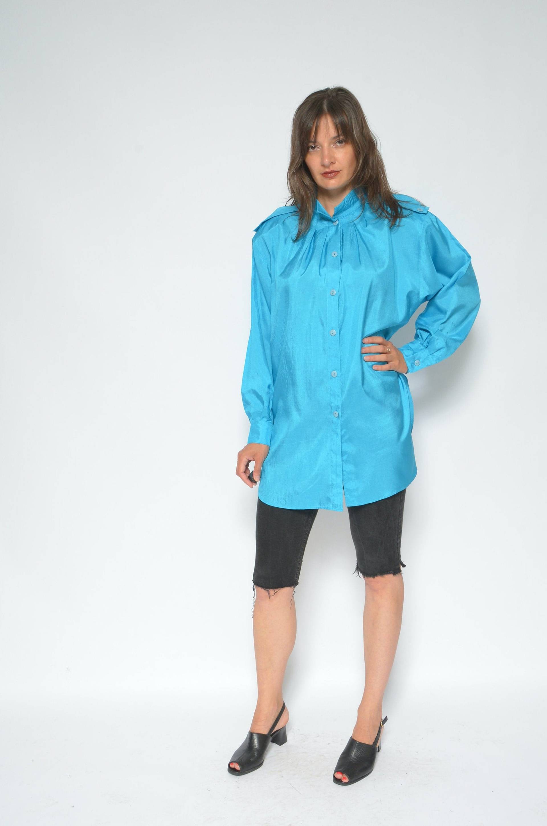 Übergroße Seidenbluse/80Er Jahre Vintage Bluse Mit Großen Schultern - Größe M von MikseStudio