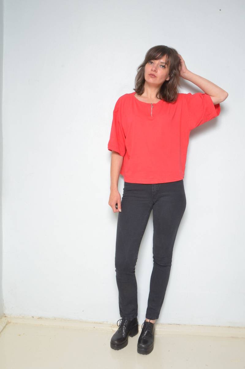 Übergroßes T-Shirt Mit Reißverschluss/Vintage 90Er-Jahre-Kurzarm-Sommertop - Größe Groß von MikseStudio