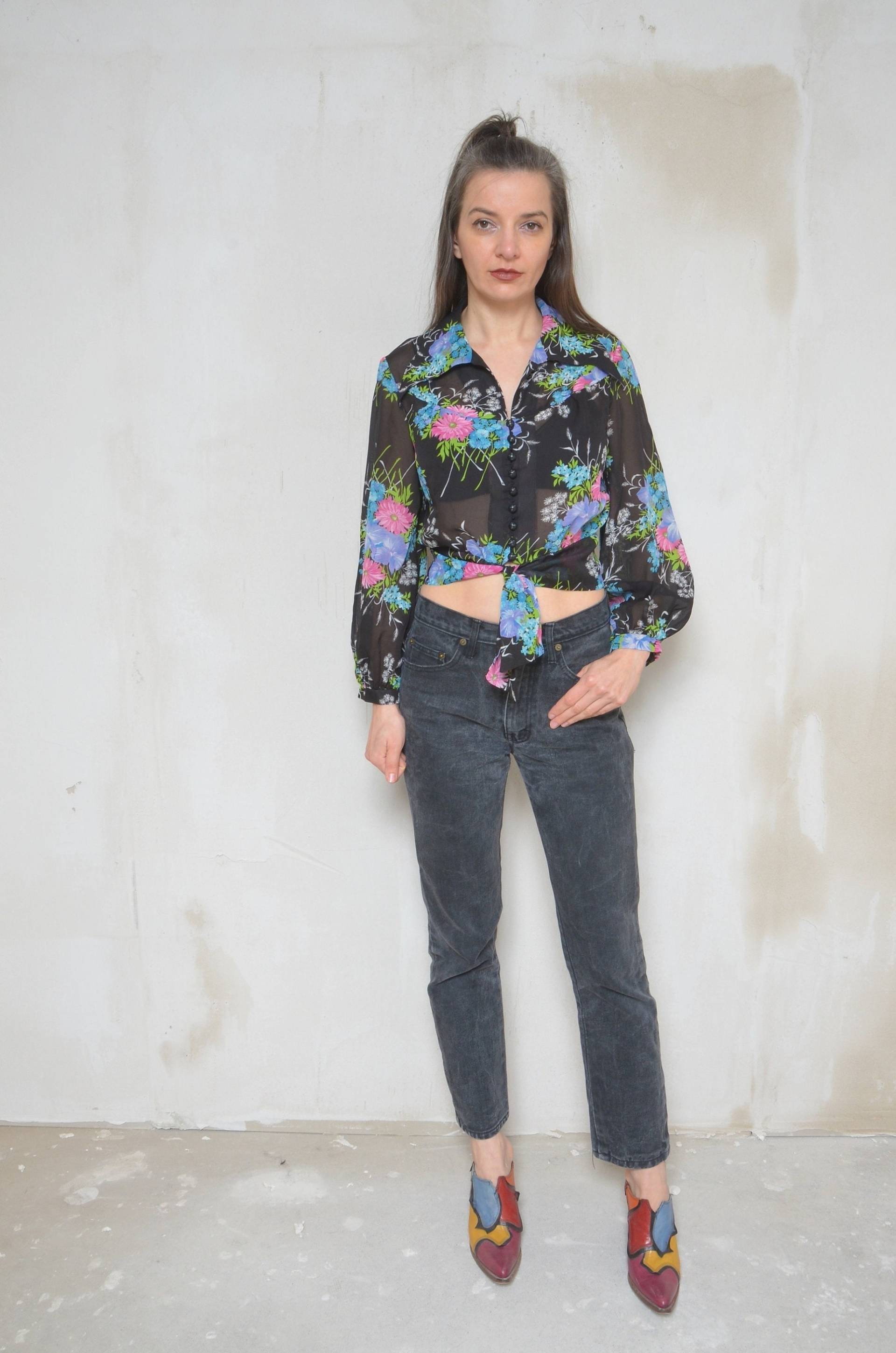 Vintage 70Er Jahre Bluse Kurzes Oberteil Zum Binden, Mittelgroß von MikseStudio