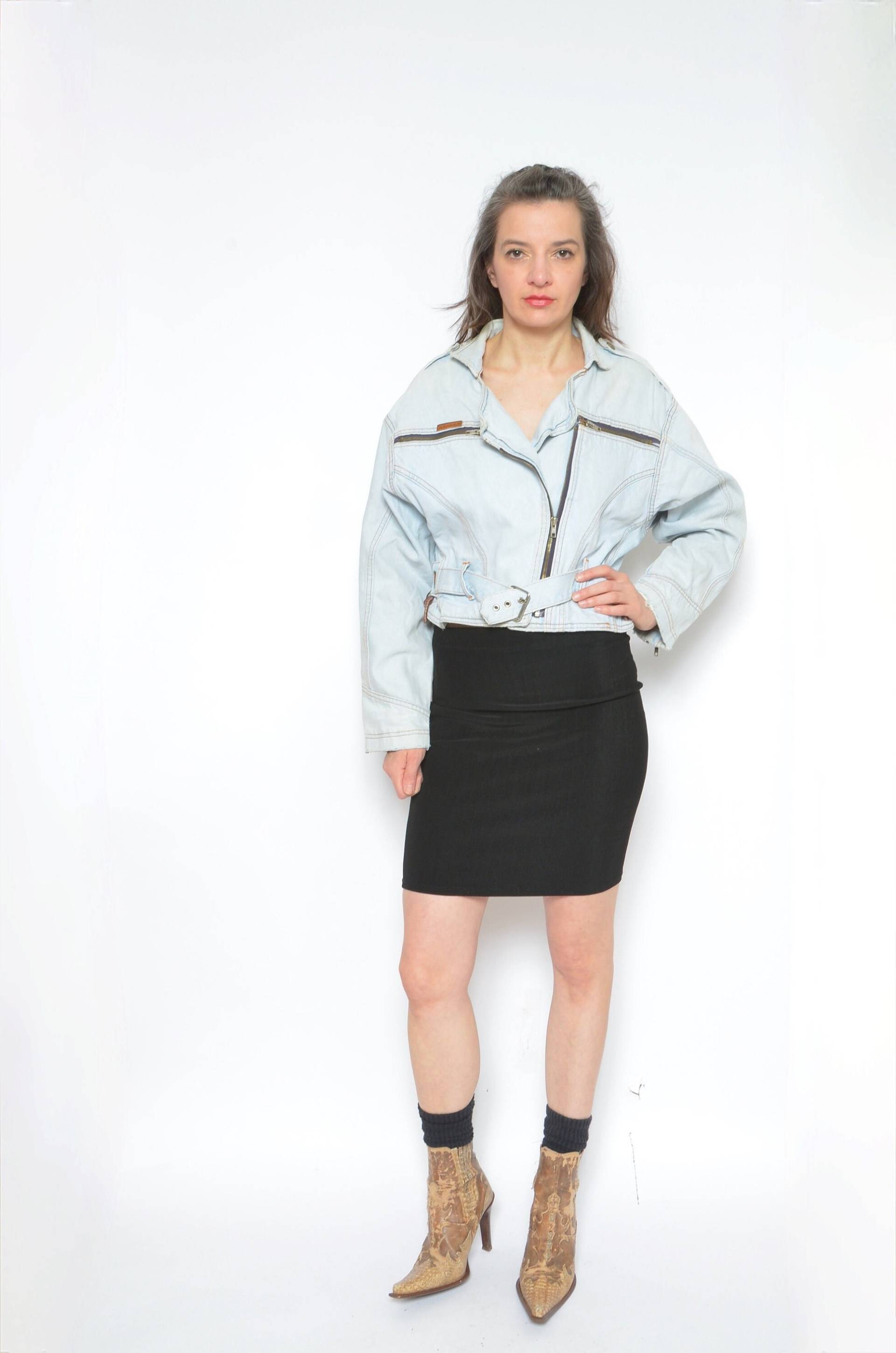 Vintage 80Er Acid Wash Jeansjacke - Motorrad-stil Kurze Jeansjacke, Klein von MikseStudio