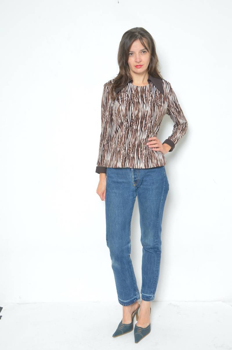 Vintage 80Er Jahre Abstract Print Bluse - Size Large von MikseStudio