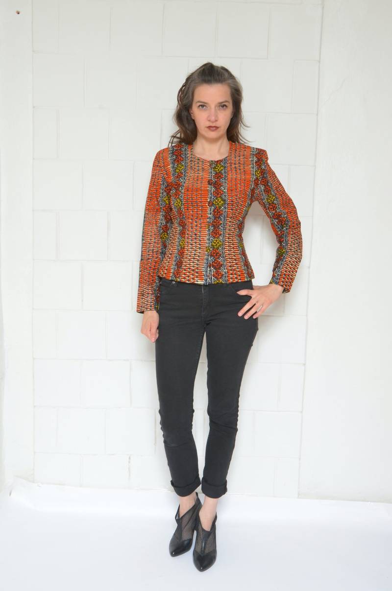 Vintage 80Er Jahre African Print Cotton Blazer - Kurzjacke Gr. S von MikseStudio