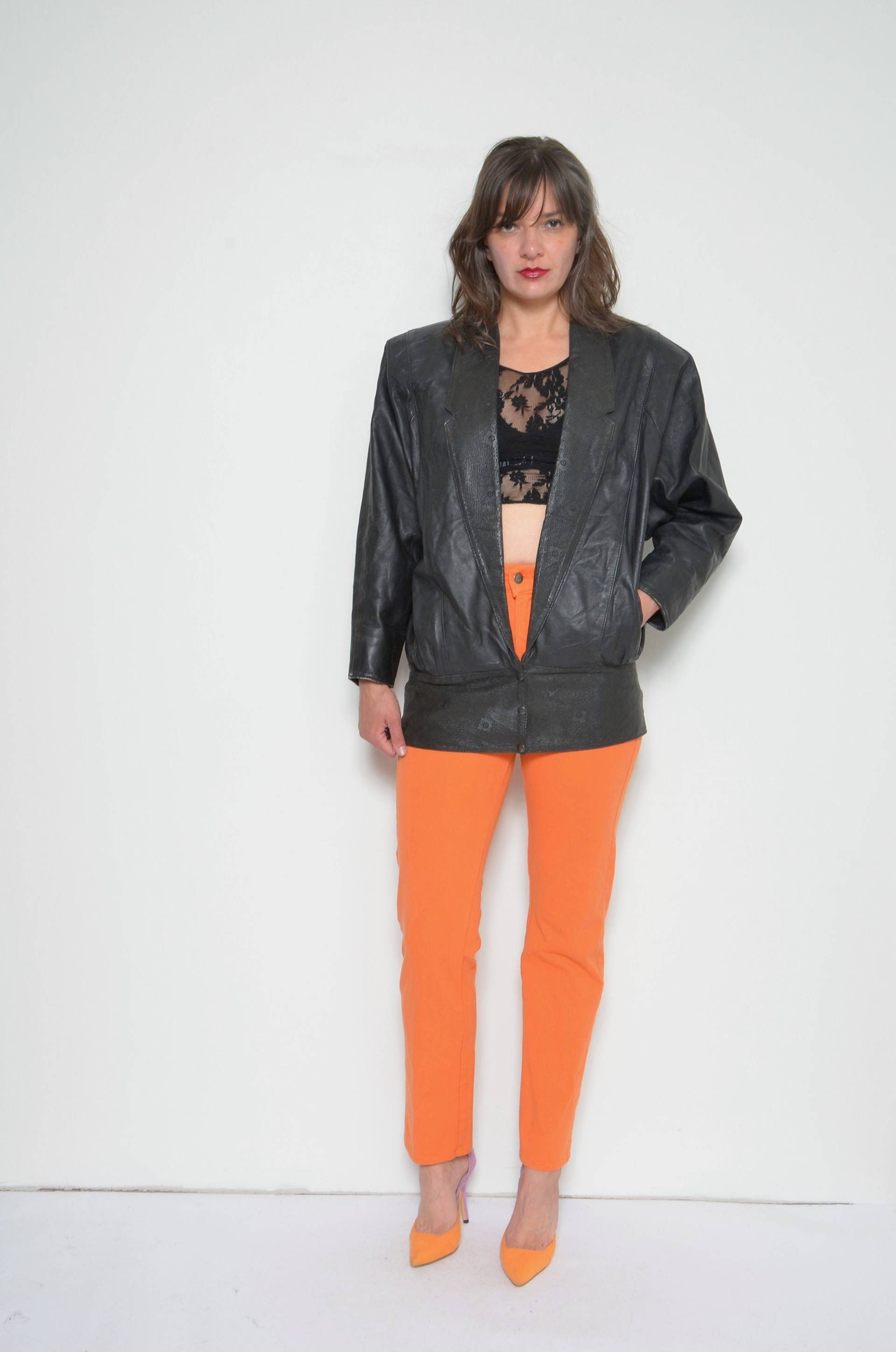 Vintage 80Er Jahre Fledermausärmel Lederjacke - Oversized Schwarzer Blazer Gr. S von MikseStudio