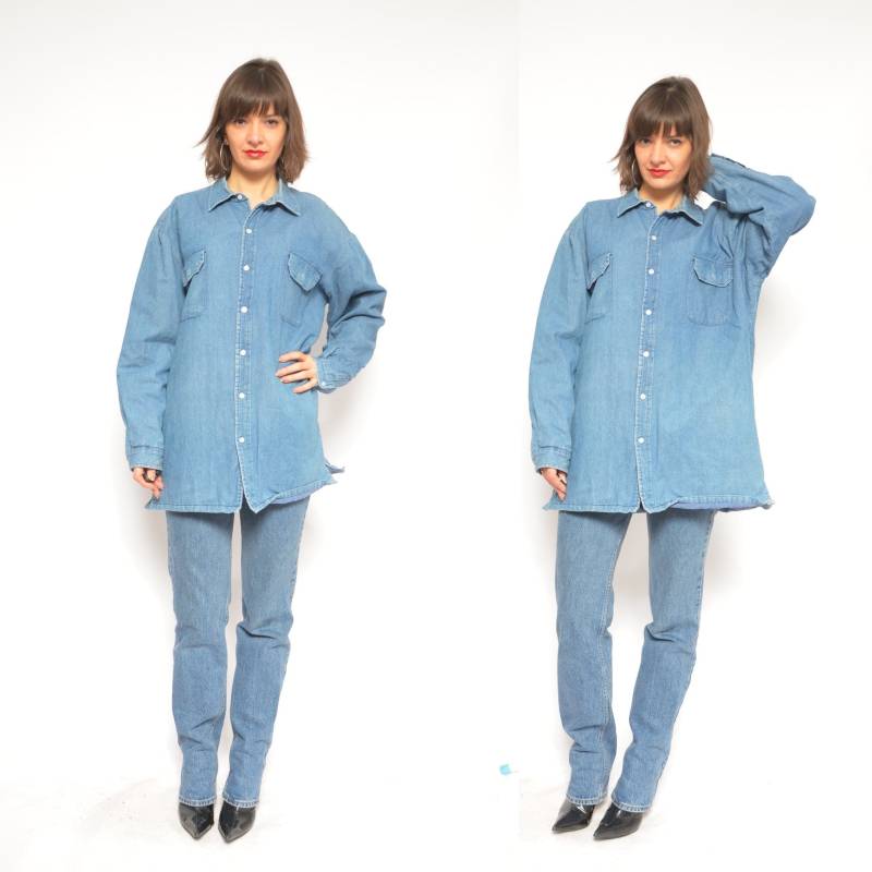 Vintage 80Er Jahre Jeansjacke Gefüttert, Warme Hemdjacke - Größe Large von MikseStudio