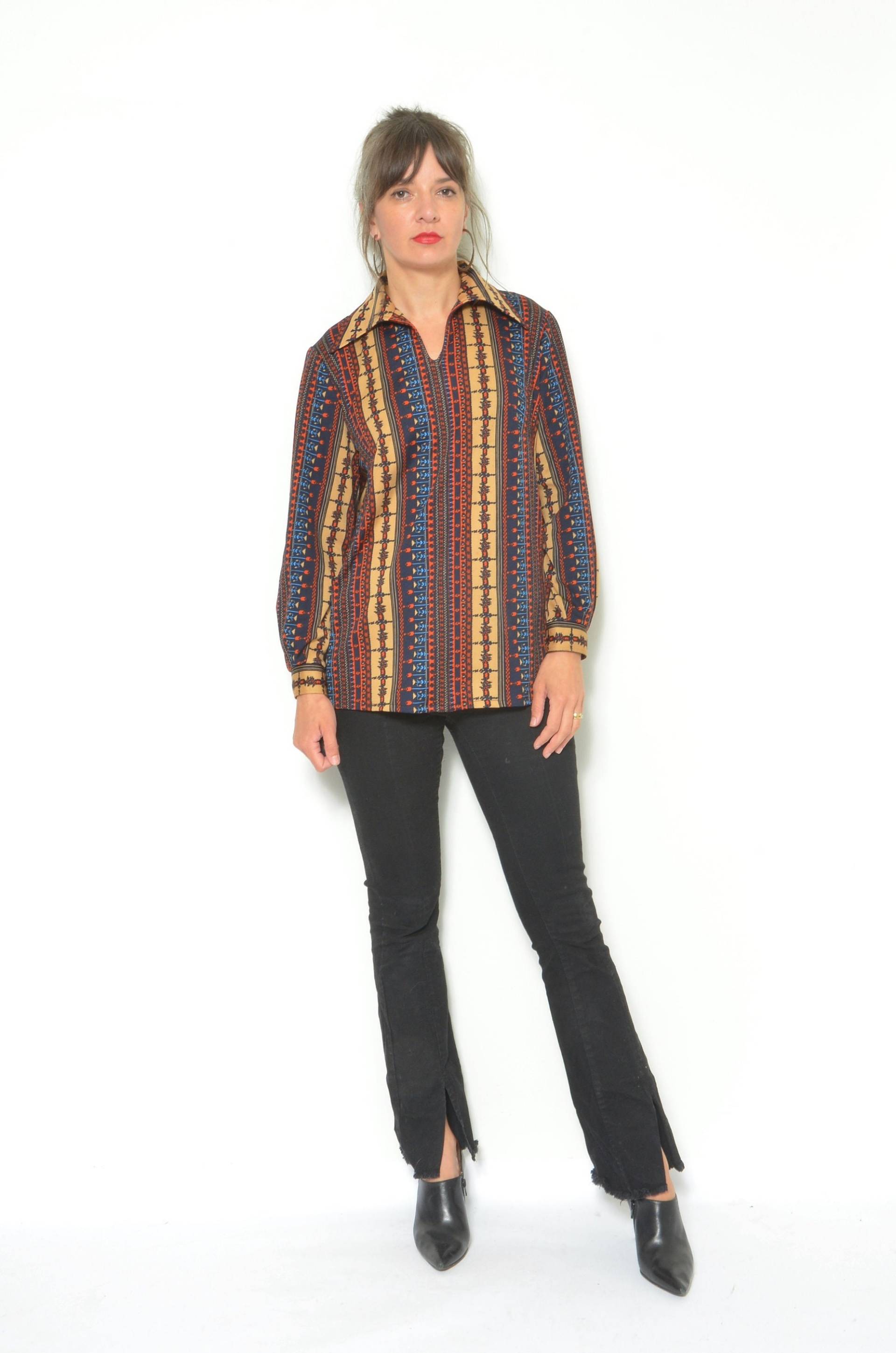 Vintage 80Er Jahre Micro Floral Button Shirt Langarm Kragen Bunte Bluse - Größe Medium/Large von MikseStudio