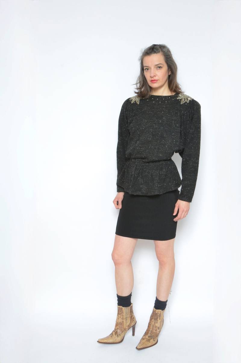 Vintage 80Er Jahre Pullover Große Schulter Tailliert Top - S von MikseStudio