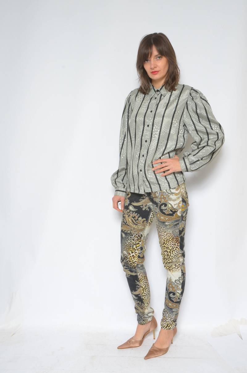 Vintage 80Er Jahre Satin Bluse Großes Ärmel Oversized Top - Medium von MikseStudio