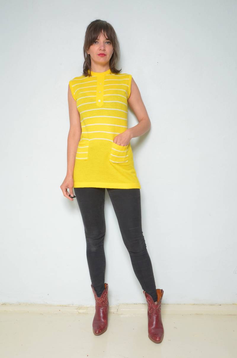 Vintage 80Er Jahre Strick-Bluse Ärmellose Zitronengelbe Weste - Medium von MikseStudio