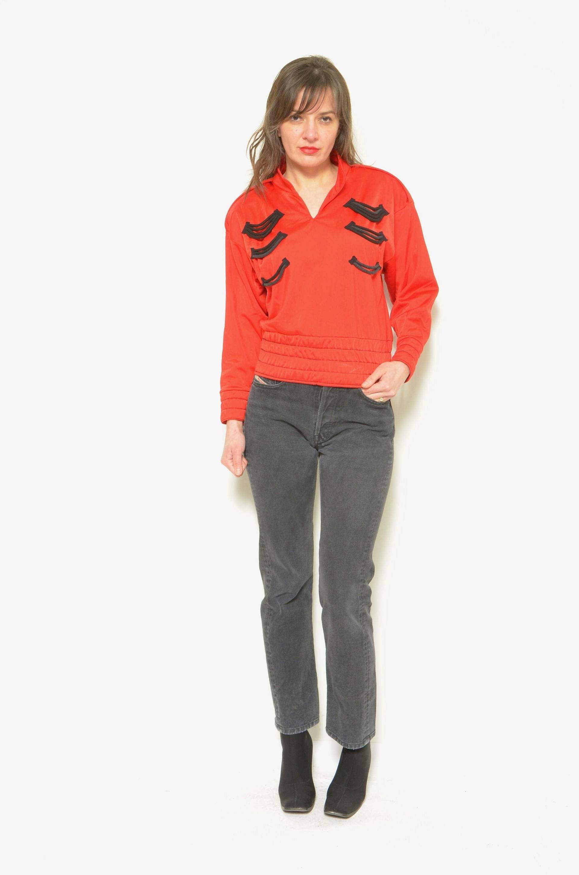 Vintage 80Er Jahre Verzierte Große Schulter Rote Bluse/Michael Jackson Style Gr. S von MikseStudio