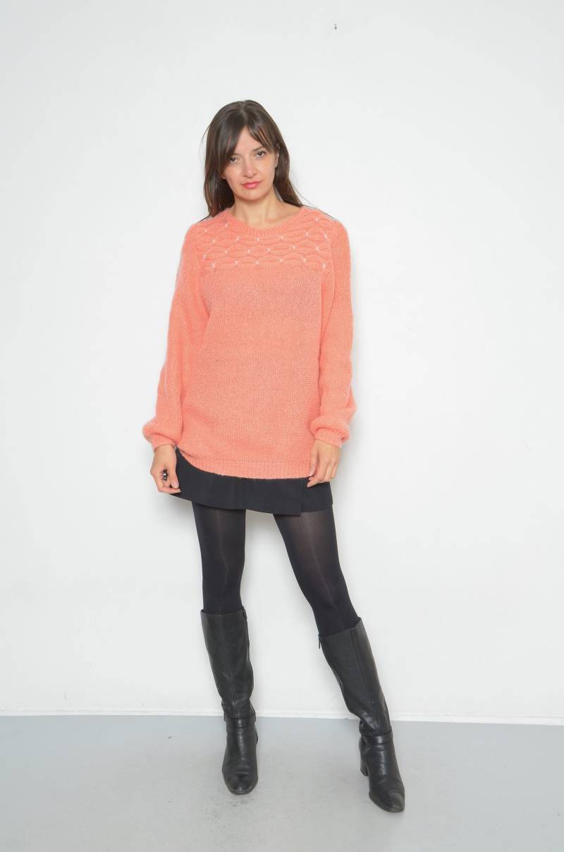 Vintage 80Er Jahre Wollpullover Hell Rosa Grobstrick, Oversized Fit von MikseStudio