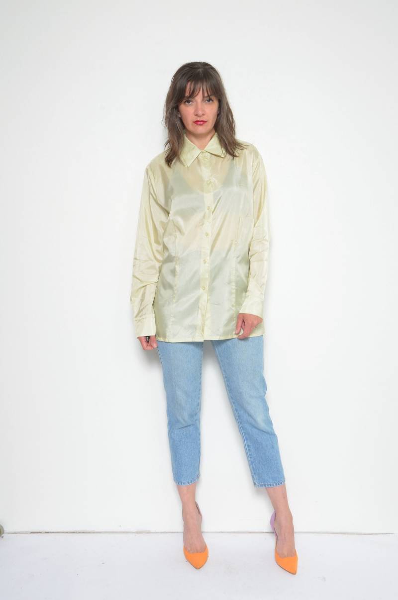 Vintage 80S Betty Barclay Bluse Schimmerndes Grünes Oversized Shirt, Gr. Xl von MikseStudio