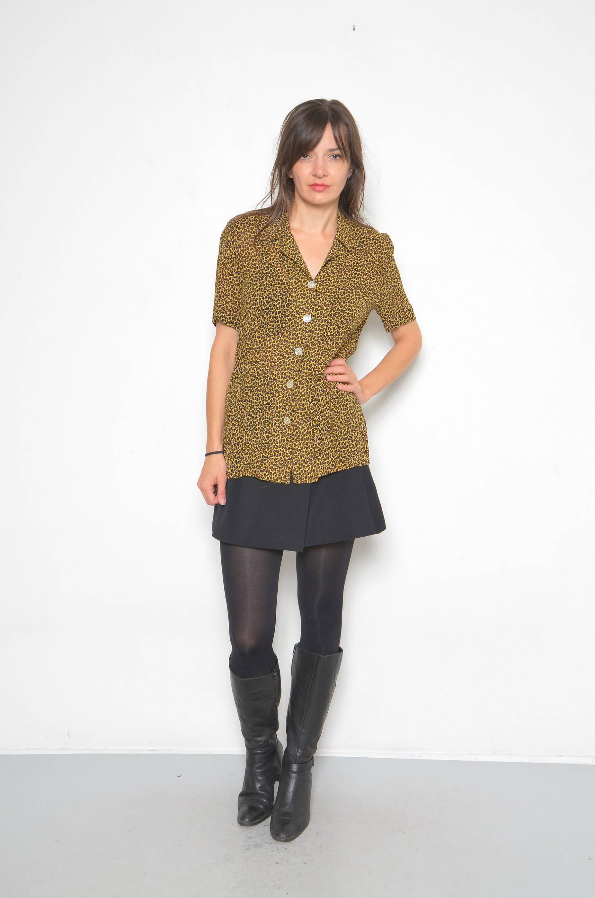 Vintage 90Er Jahre Betty Barclay Bluse Animal Print Transparentes Top, Gr. S von MikseStudio