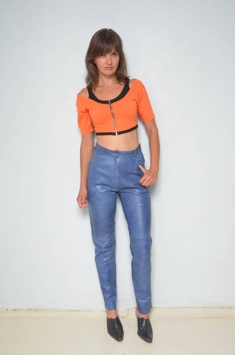 Vintage 90Er Jahre Crop Top in Orange, Größe S Schulterfreie Bluse Mit Reißverschluss von MikseStudio
