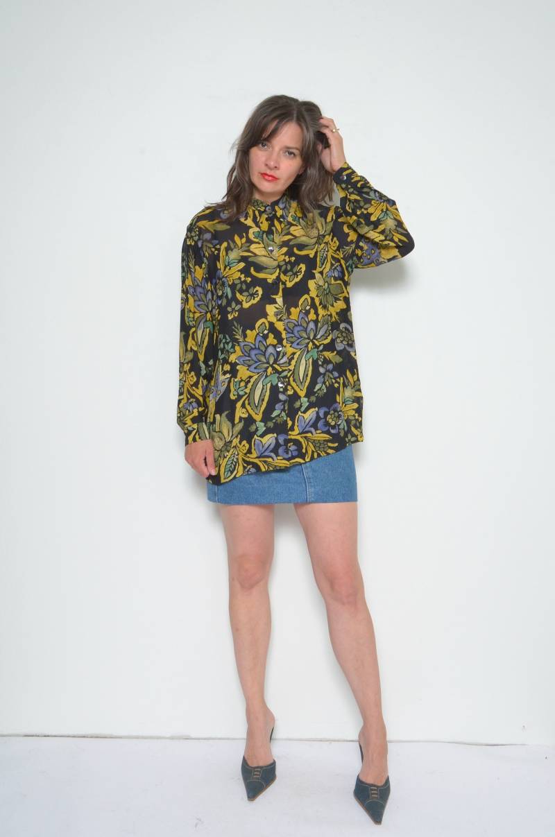 Vintage 90Er Jahre Floral Sheer Bluse - Gerry Weber Oversized Top Medium von MikseStudio
