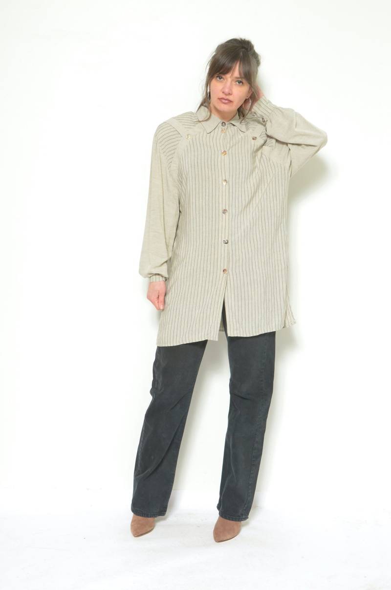 Vintage 90Er Jahre Gestreiftes Long Shirt/Kragen Langarm Loose Fit Gr. M von MikseStudio