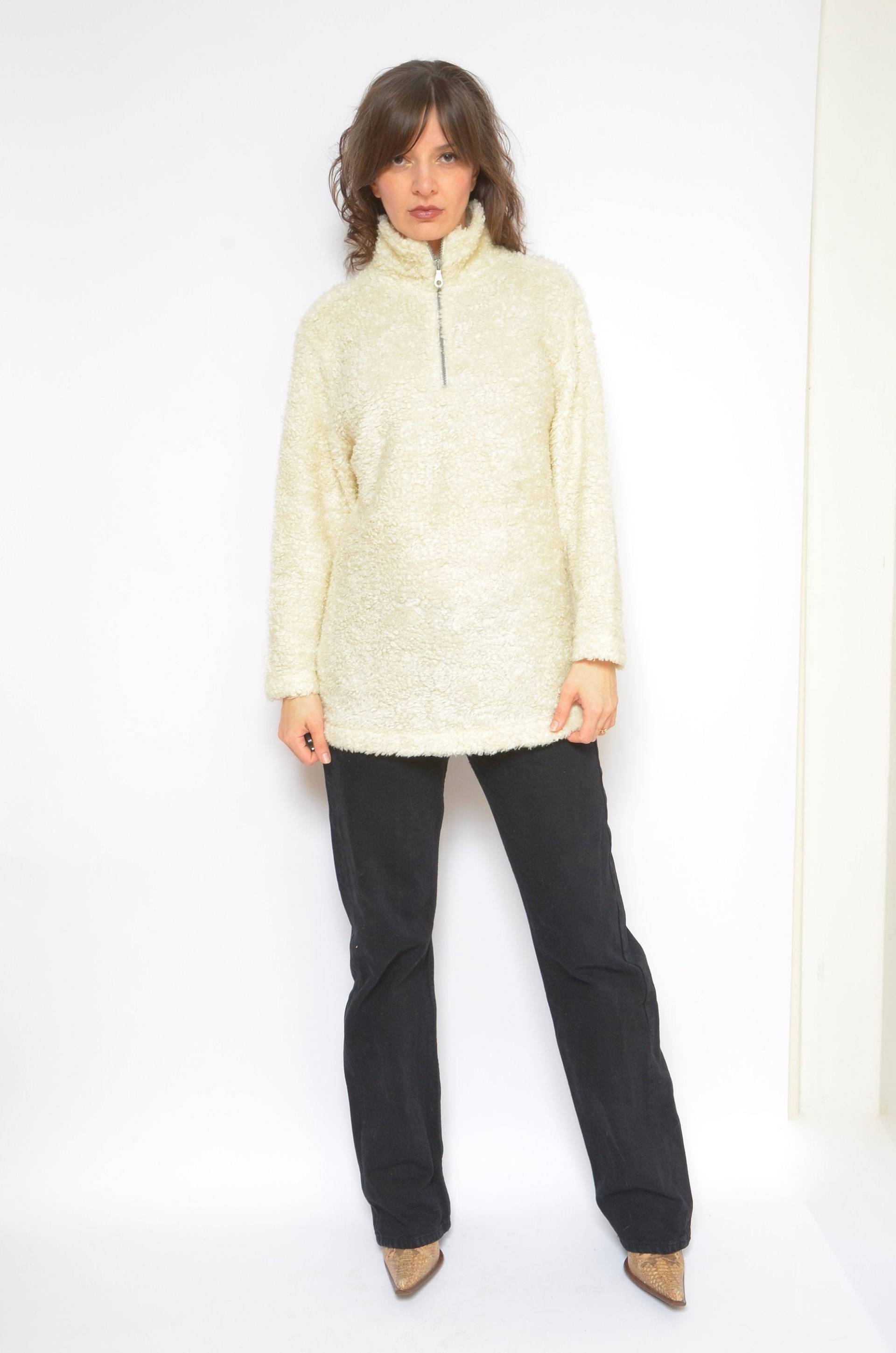 Vintage 90Er Jahre Kunstfell Fleece Pullover High Neck Warm Top, Gr. S von MikseStudio