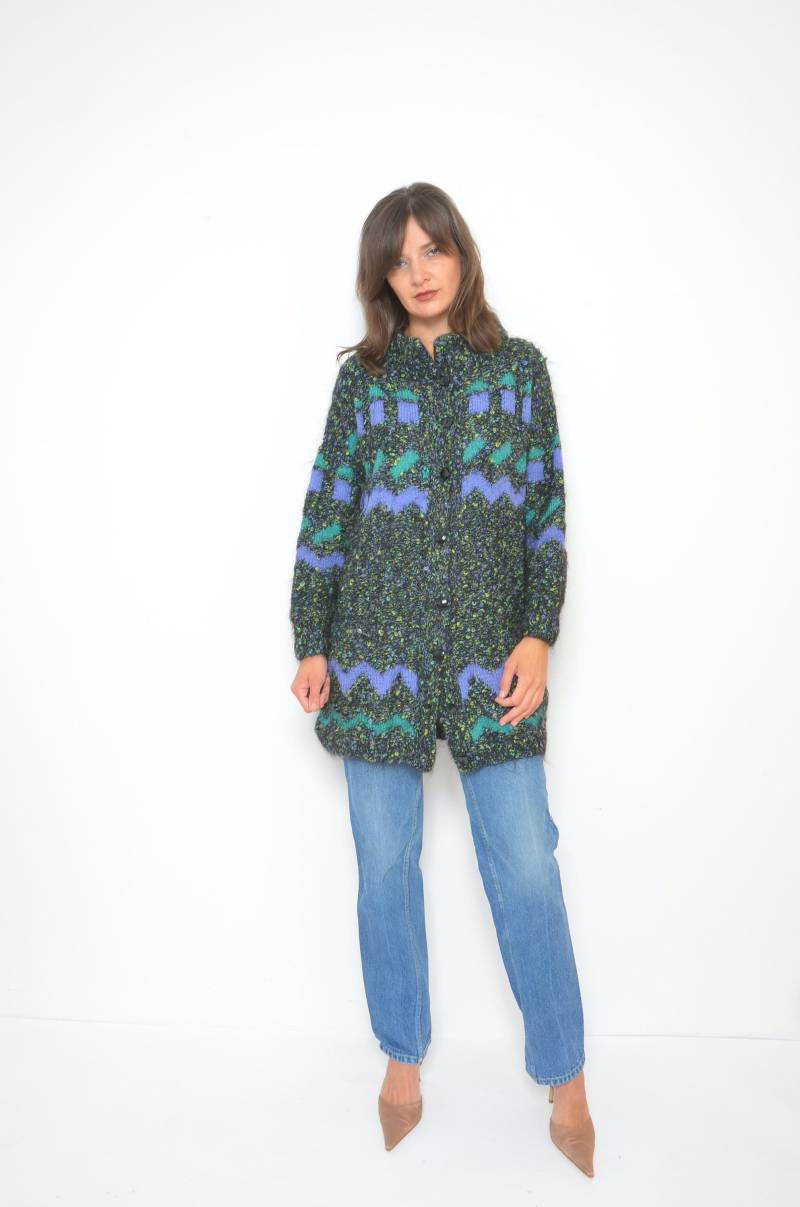 Vintage 90Er Jahre Mohair Strickjacke Oversized Pullover Aus Wollmischung von MikseStudio