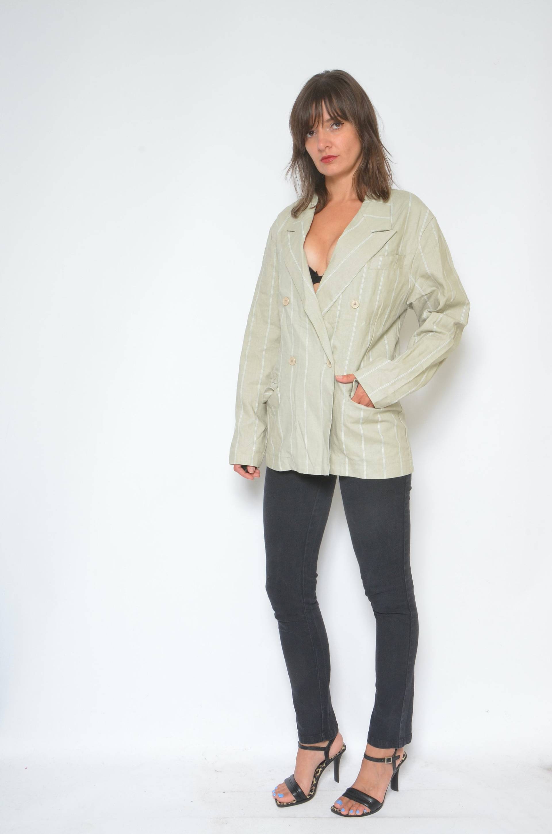 Vintage 90Er Jahre Nadelstreifen Jacke/Pink Oversized Gestreifter Blazer - Größe Large 07 20 von MikseStudio