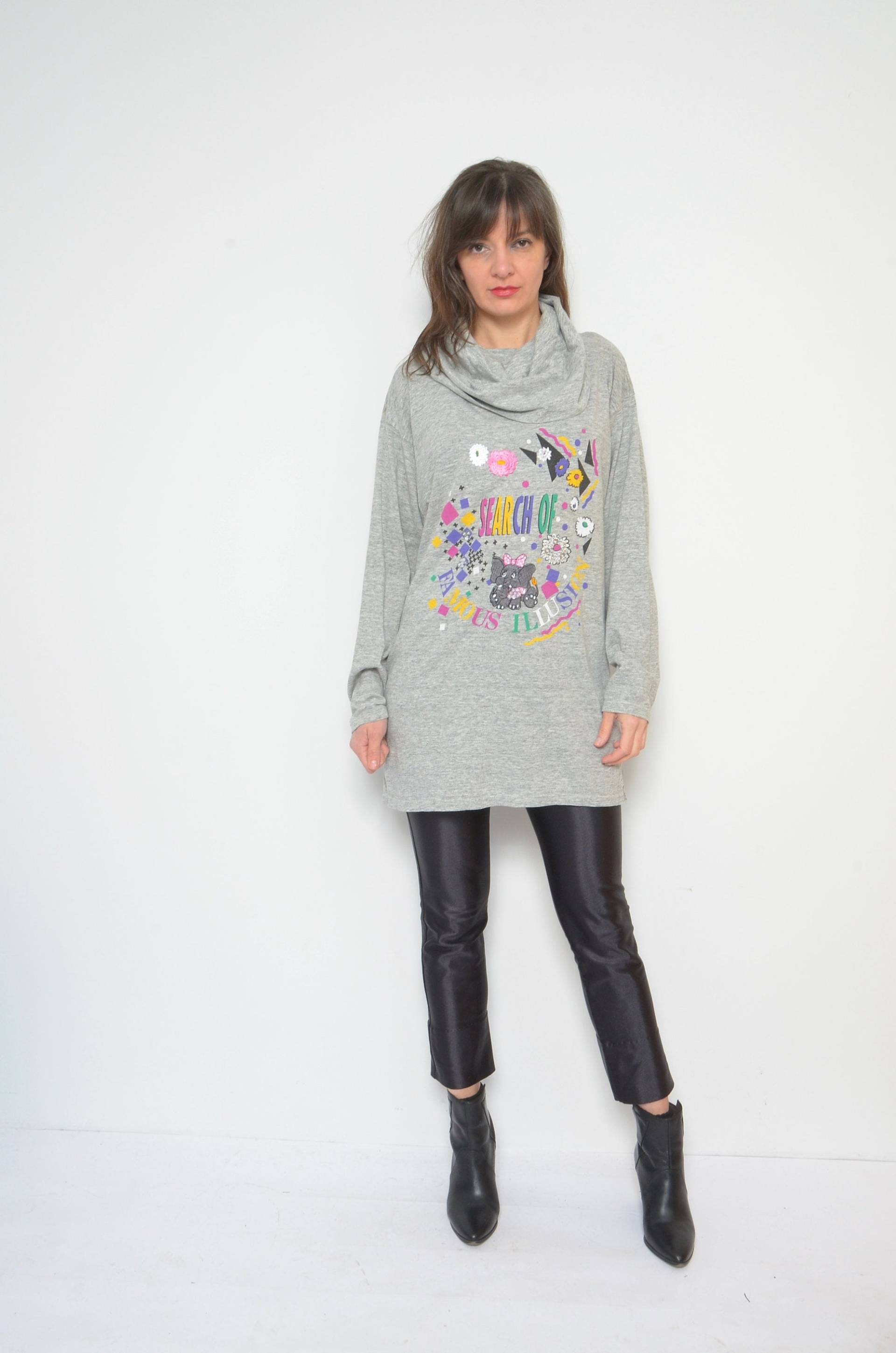 Vintage 90Er Jahre Oversized Graphic Sweatshirt - Baumwoll Top Mit Stehkragen von MikseStudio