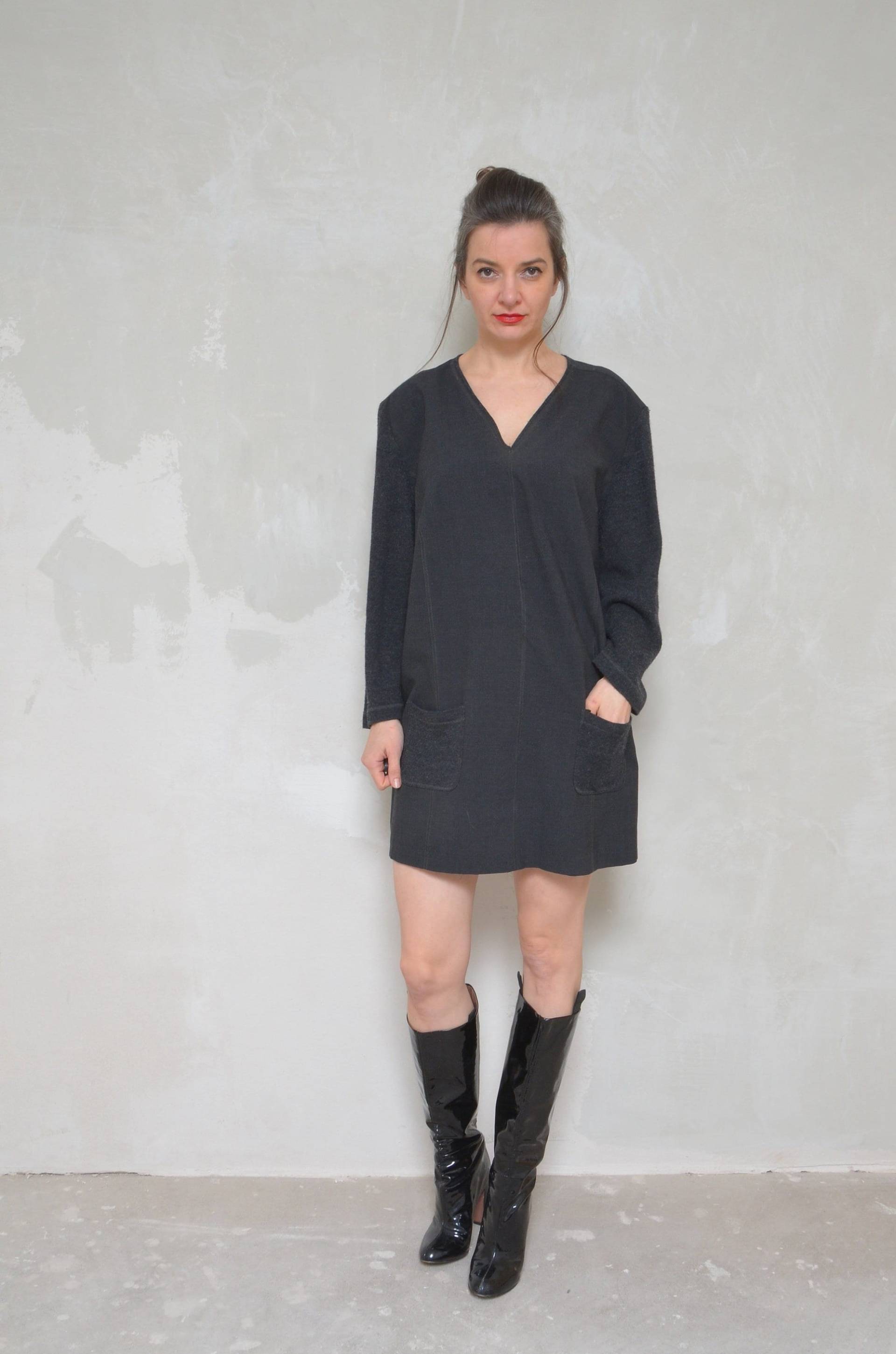 Vintage 90Er Jahre Oversized Kleid/Wolle Bluse Mit Aufgesetzten Taschen - Größe Xl/Xxl von MikseStudio