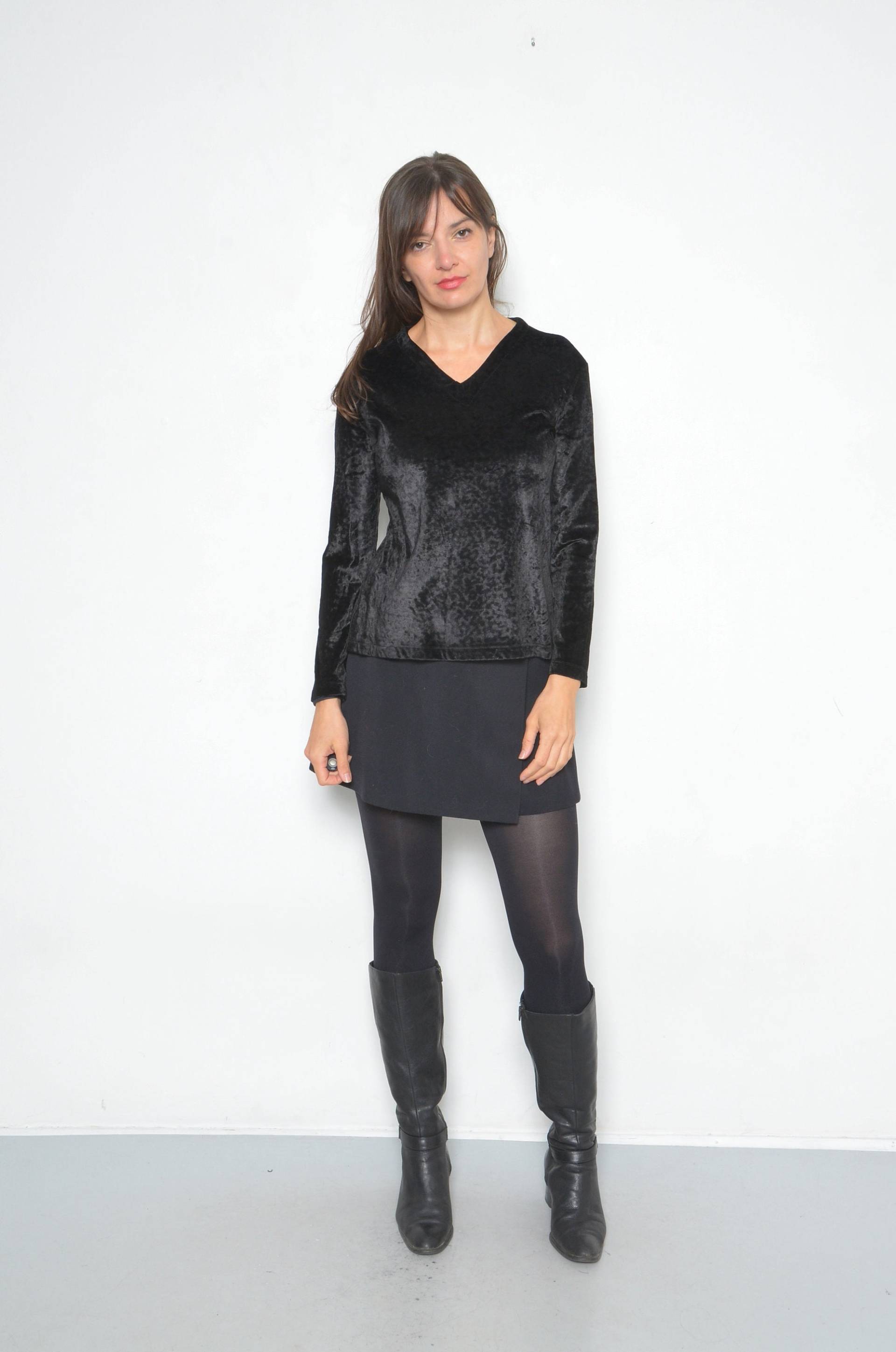 Vintage 90Er Jahre Samtbluse Gianfranco Ferre Schwarzes Langarmtop von MikseStudio