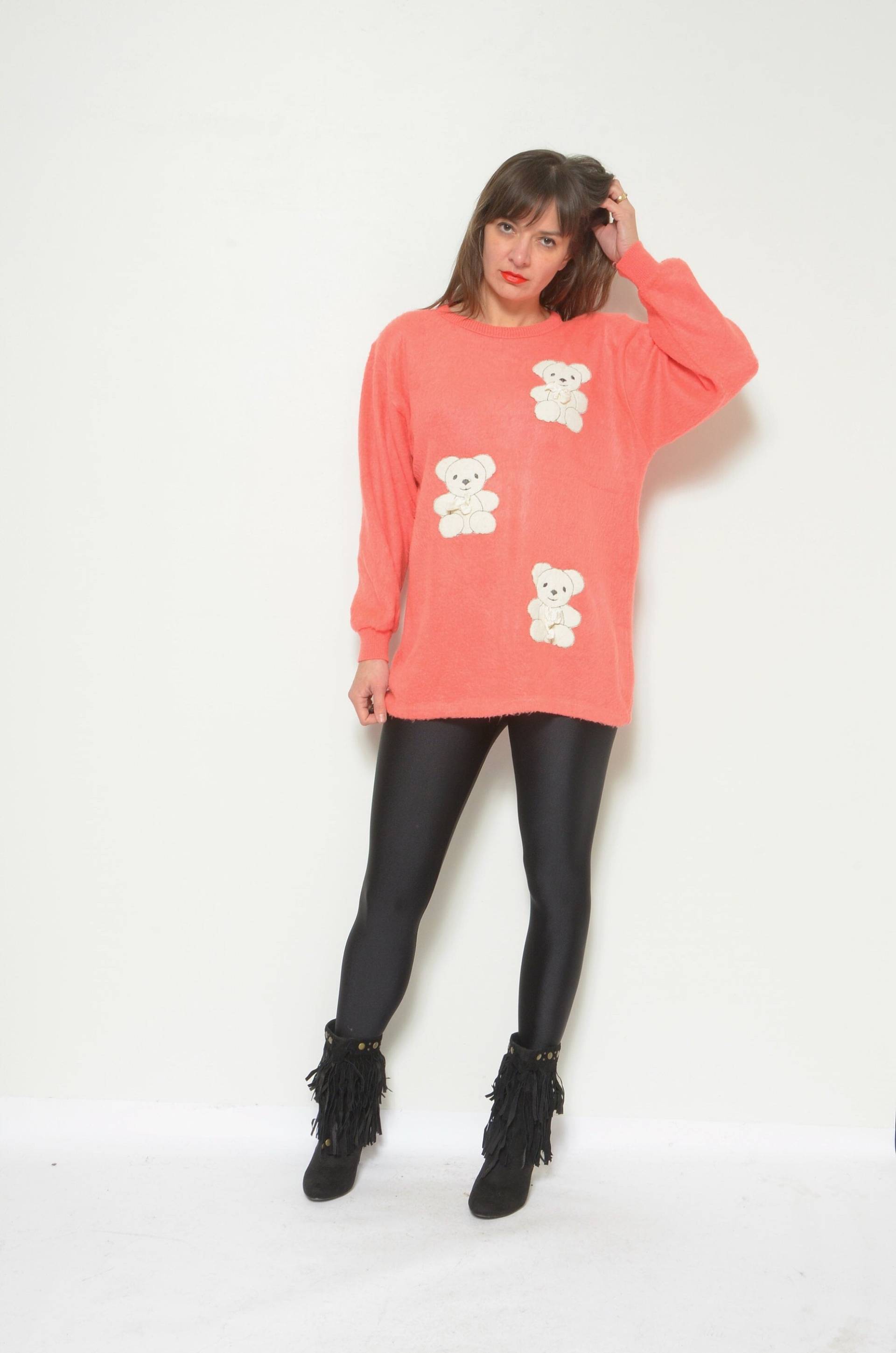 Vintage 90Er Jahre Teddybär-Pullover Verzierte Applikation, Grösse Medium von MikseStudio